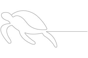 Continuous one line art drawing of sea turtle concept of outline minimalist illustration vector