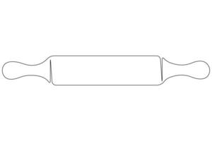 Continuous one line art drawing of a kitchen roller pin vector