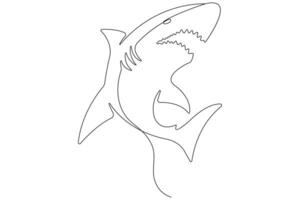 One continuous single line art drawing of shark sea fish underwater outline minimalist illustration vector