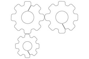 Machine gears wheel symbol technology, continuous one line art drawing of moving gears outline illustration vector