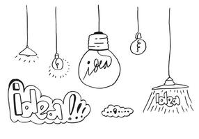 Hand drawn light bulb icons with concept of idea. Doodle style. vector