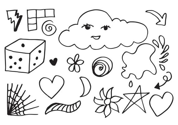 set of kids doodle.children drawings on white background.