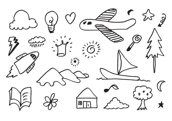 set of kids doodle.children drawings on white background.