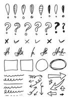 Doodle lines and curves.Hand drawn check and arrows signs. Set of simple doodle lines, curves, frames and spots. Collection of pencil effects. Doodle border. Simple doodle set. vector