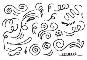 Hand drawn sketchy Doodle cartoon set of curls and swirls decorative elements for concept design vector