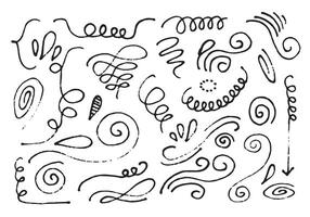 Hand drawn sketchy Doodle cartoon set of curls and swirls decorative elements for concept design vector