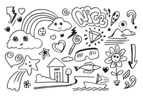 hand-drawn kids doodle set on white background. vector