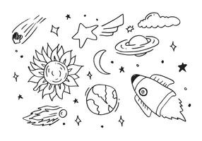 Space doodle elements.hand draw set of space icon on white background. vector