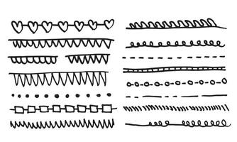 conjunto de mano dibujado líneas y divisores garabatear diseño elementos en blanco antecedentes. vector