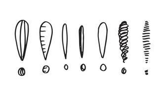 Image of exlamation mark icon in doodle style on white background. vector