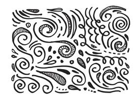 Hand drawn sketchy Doodle cartoon set of curls and swirls decorative elements for concept design vector