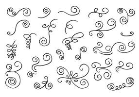 Hand drawn sketchy Doodle cartoon set of curls and swirls decorative elements for concept design vector