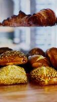 Fresh bread on shelves in bakery video