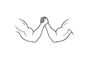 Arm wrestling fight line art isolate on white background. vector