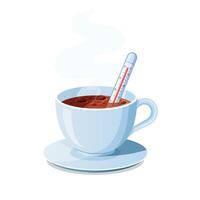 Measuring the temperature of a cup of coffee with a thermometer vector