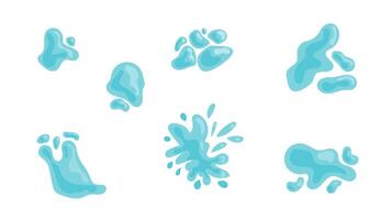 set of different-shaped splashes and drops of water, hand-drawn illustrations in a flat cartoon style. vector