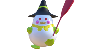 wizard duck, Cute cool duckling scary witch duck with broom funny, cute duck use witch hat for halloween celebration, Cartoon duck wearing wizard uniform, model 3d png