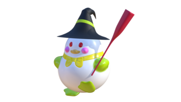 wizard duck, Cute cool duckling scary witch duck with broom funny, cute duck use witch hat for halloween celebration, Cartoon duck wearing wizard uniform, model 3d png