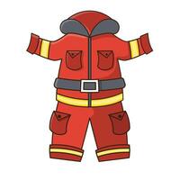 Illustration of red fireman suit graphic cute cartoon style isolated white background. vector