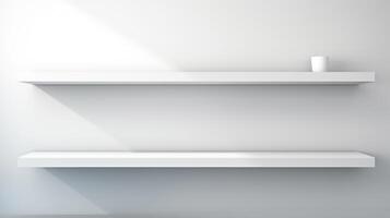 shelf bookshelf clean display on white wall, ai photo