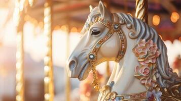 carrusel caballo en diversión parque carnaval, ai foto