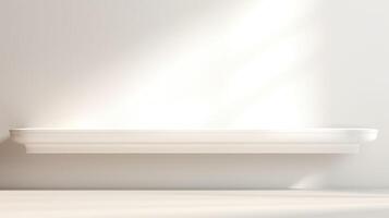 shelf bookshelf clean display on white wall, ai photo