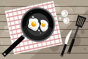 there is a pan with two eggs on it next to a knife vector