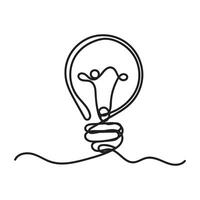 Single continuous one line art idea light bulb. Creative solution teamwork lamp concept minimal line art design, light sketch outline drawing illustration vector