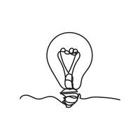 Single continuous one line art idea light bulb. Creative solution teamwork lamp concept minimal line art design, light sketch outline drawing illustration vector