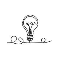 Single continuous one line art idea light bulb. Creative solution teamwork lamp concept minimal line art design, light sketch outline drawing illustration vector