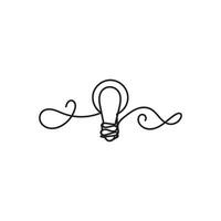 Single continuous one line art idea light bulb. Creative solution teamwork lamp concept minimal line art design, light sketch outline drawing illustration vector