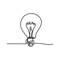 Single continuous one line art idea light bulb. Creative solution teamwork lamp concept minimal line art design, light sketch outline drawing illustration vector