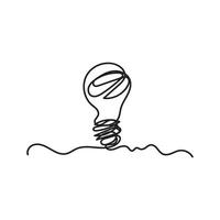 Single continuous one line art idea light bulb. Creative solution teamwork lamp concept minimal line art design, light sketch outline drawing illustration vector