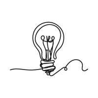 Single continuous one line art idea light bulb. Creative solution teamwork lamp concept minimal line art design, light sketch outline drawing illustration vector