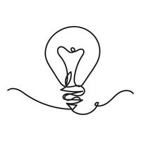 Single continuous one line art idea light bulb. Creative solution teamwork lamp concept minimal line art design, light sketch outline drawing illustration vector