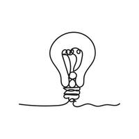 Single continuous one line art idea light bulb. Creative solution teamwork lamp concept minimal line art design, light sketch outline drawing illustration vector