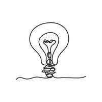 Single continuous one line art idea light bulb. Creative solution teamwork lamp concept minimal line art design, light sketch outline drawing illustration vector