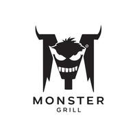 monster grill minimal logo design black and white color vector