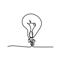 Single continuous one line art idea light bulb. Creative solution teamwork lamp concept minimal line art design, light sketch outline drawing illustration vector