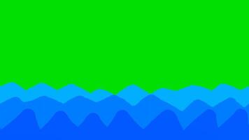 Two-dimensional animated sea with green background, cartoon water waves, river current illustration video