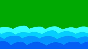 Two-dimensional animated sea with green background video
