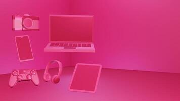 Viva magenta color gadget illustration background with negative space on the right, computer technology advertising template video