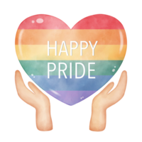 Illustration of hands holding a rainbow heart, Pride Month clipart png