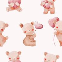 Cute Bear Watercolor Seamless Pattern vector