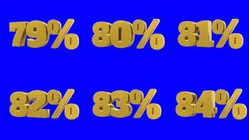 Set of golden percent numeral 3d animation moving seamless looping isolated on blue video