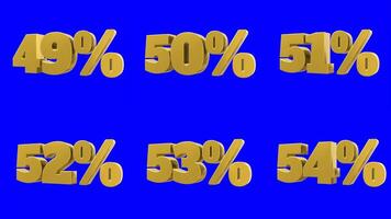 Set of golden percent numeral 3d animation moving seamless looping isolated on blue video