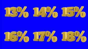 impostato di d'oro per cento numerale 3d animazione in movimento senza soluzione di continuità looping isolato su blu video