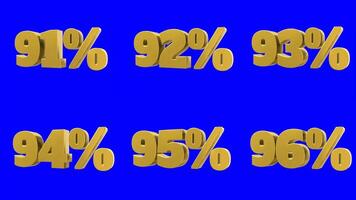 reeks van gouden procent cijfer 3d animatie in beweging naadloos looping geïsoleerd Aan blauw video