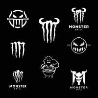 set of monster grill minimal logo design black and white color vector