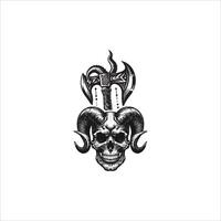 vintage skull with monochrome horn and axe design vector